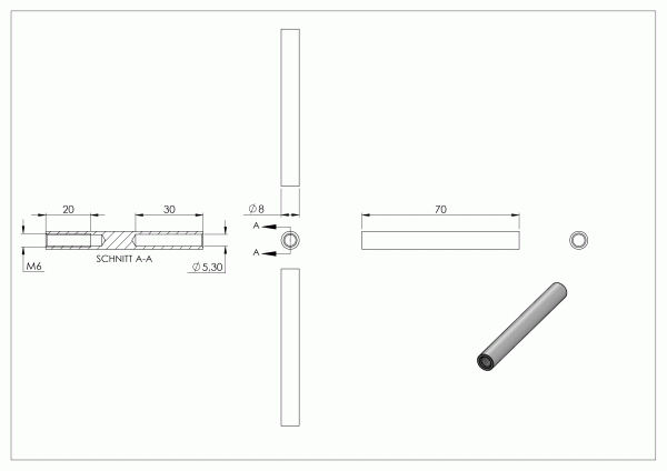 Kabelterminal voor Kabel 4mm, met inwendig schroefdraad M6 links, om te persen, schachtØ om te persen: 7mm, RVS 304 - Afbeelding 4