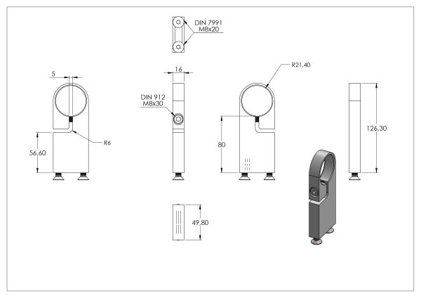 Buisklem / spanring voor buis 42,4mm, wandafstand: 80mm, gat afstand 35mm, RVS 304 - Afbeelding 4