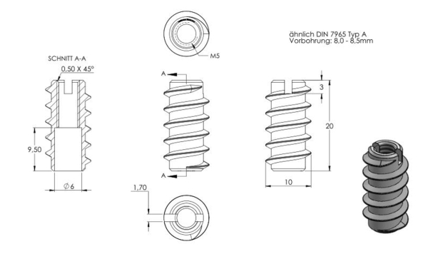 Rampamoer M5 x 20, staal verzinkt, gelijk aan DIN 7965, Typ A, gatdiameter ø 8,0 - 8,5mm - Afbeelding 3
